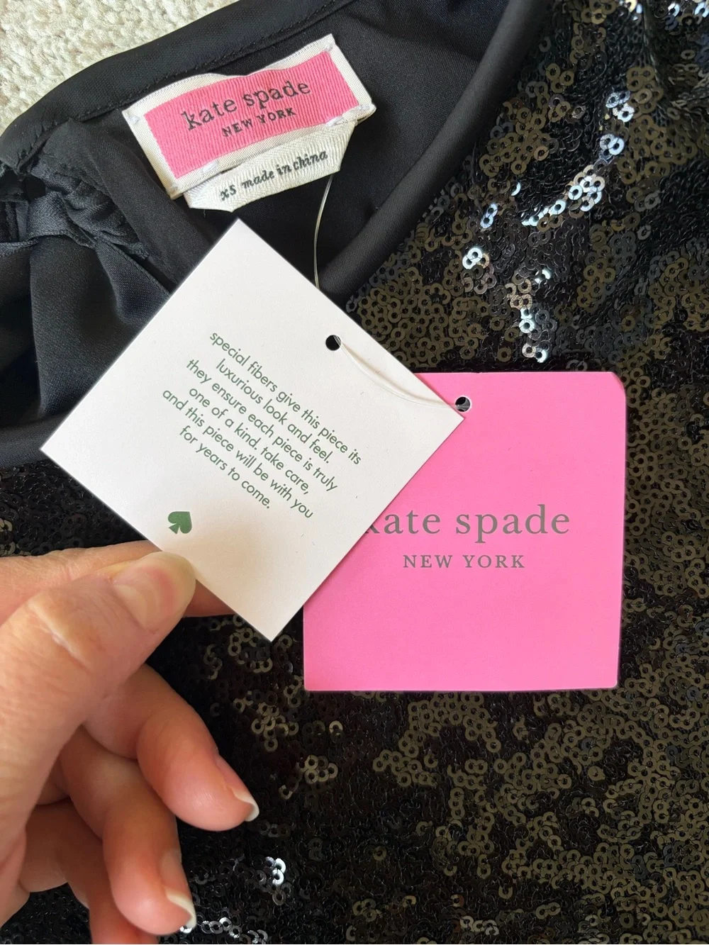 kate spade Black Sequin Bow Back Short-Sleeve Top